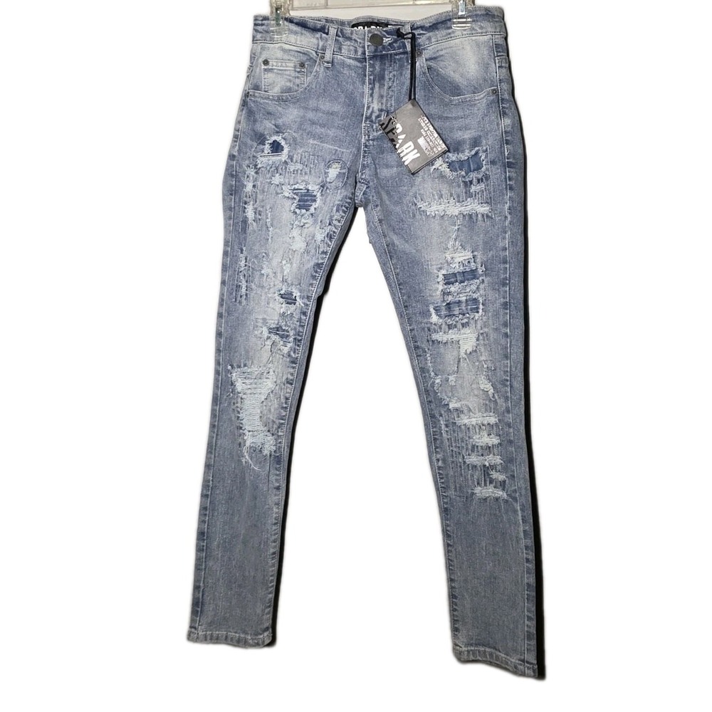 NEW Spark Premium 28X30 Stretch Slim‎ Fit Ripped Distressed Denim Jeans Blue